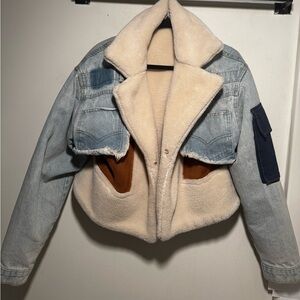 Women's Patchwork Denim Jacket Long Sleeve Lapel Cardigan Coat Winter